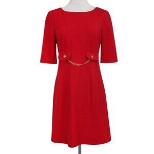 Trina Turk Red Midi Dress with Gold Chain Trim